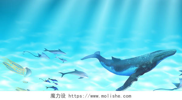 蓝色卡通插画海洋海底世界展板背景海洋背景